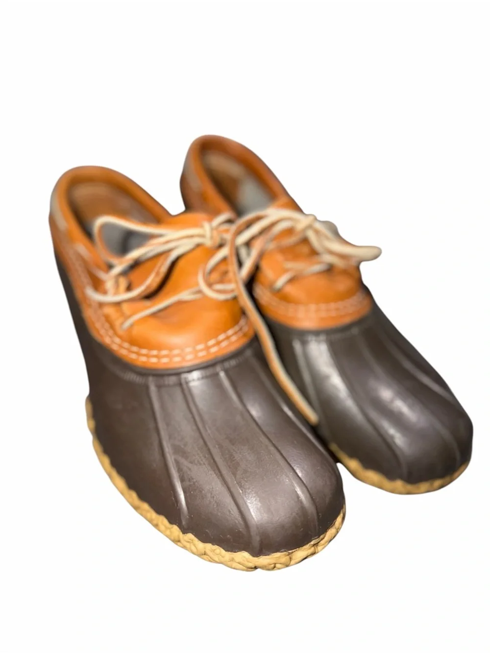 L.L. Bean Women Brown and Tan Leather Two-Tone Duck Boots